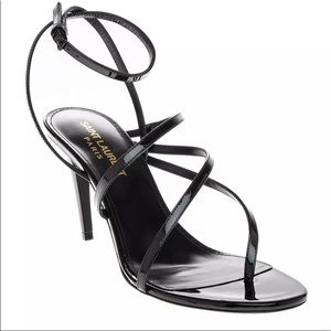 NEW Saint Laurent Black Patent Strappy Heels